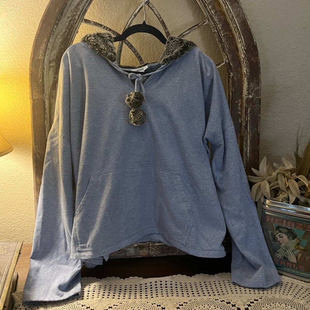 Alfani Jacket  Blue with Faux Fir Hoodie, Size XXXL